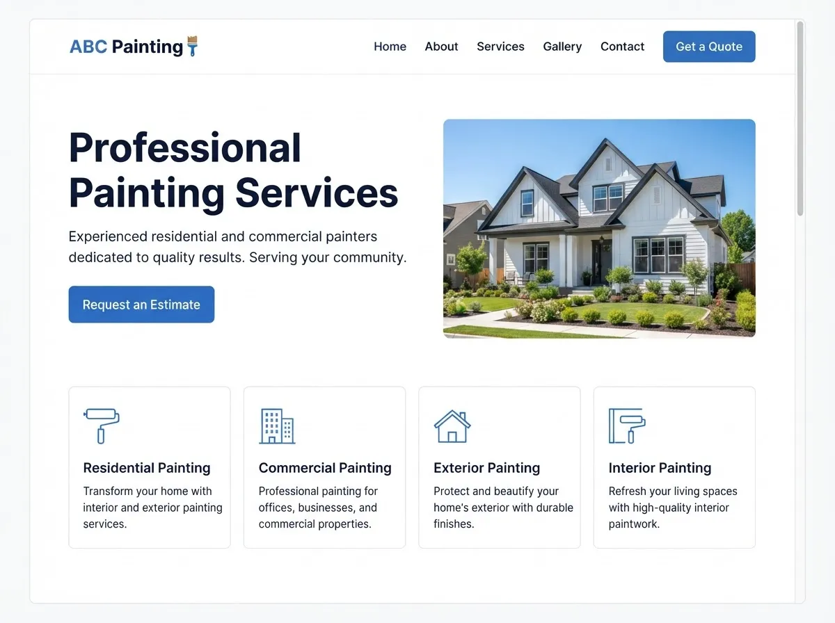 Sample ABC Painting website homepage